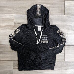 PINK Victoria Secret Bling Quarter Zip Hoodie Marl Black with Silver Sequins